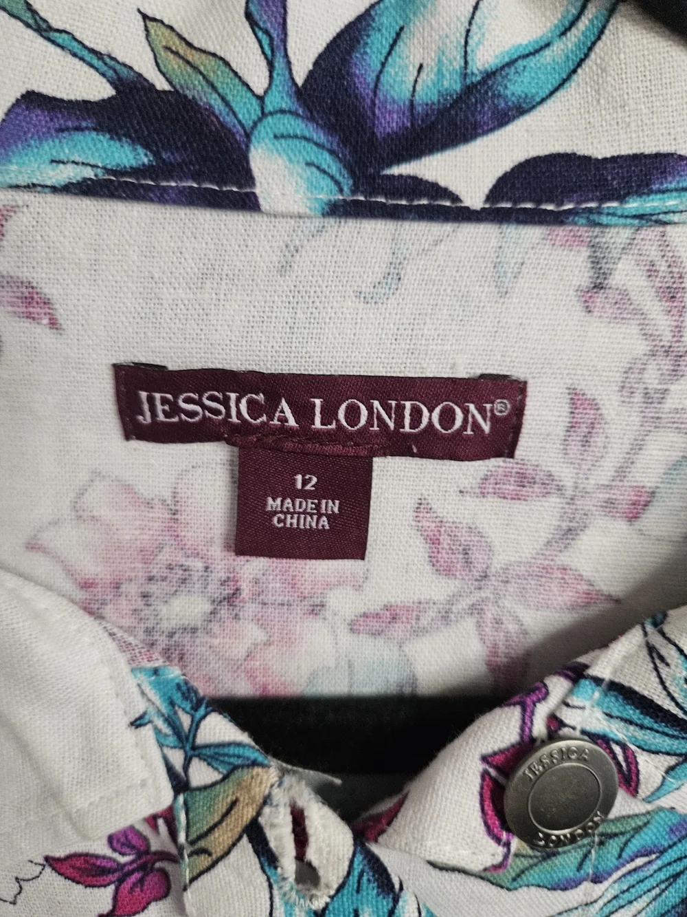Jessica London Women's White Floral Print Jacket Linen Rayon Blend Size 12